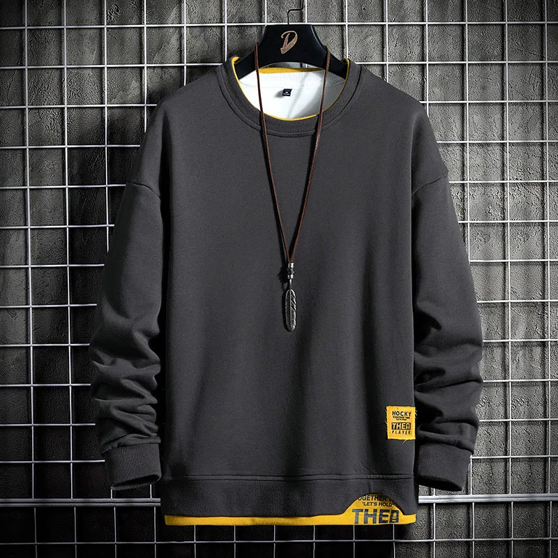 Stylish men's crewneck pullover sweatshirt, ideal for comfortable fall fashion, spring casual wear, and modern style.