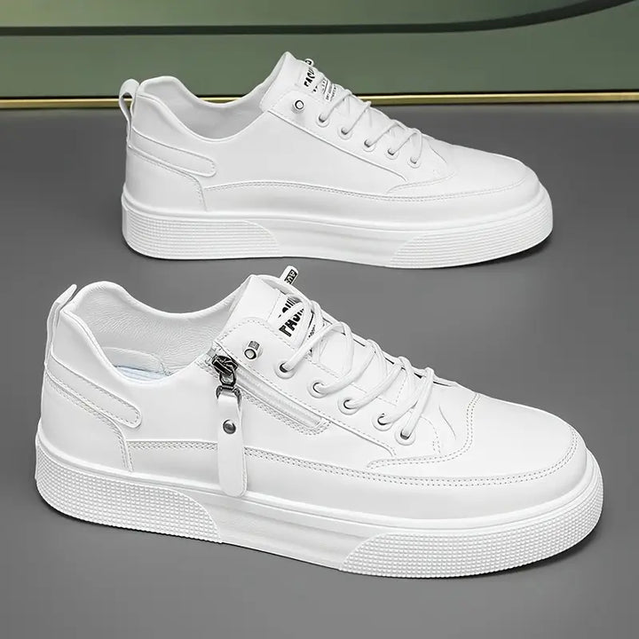 Men's casual footwear: everyday sneakers with both a functional side zip and traditional lace-up system.
