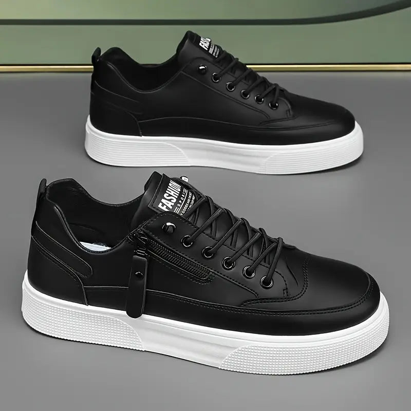 Side view of men's everyday comfort sneakers, highlighting the convenient side zip and lace-up closure.