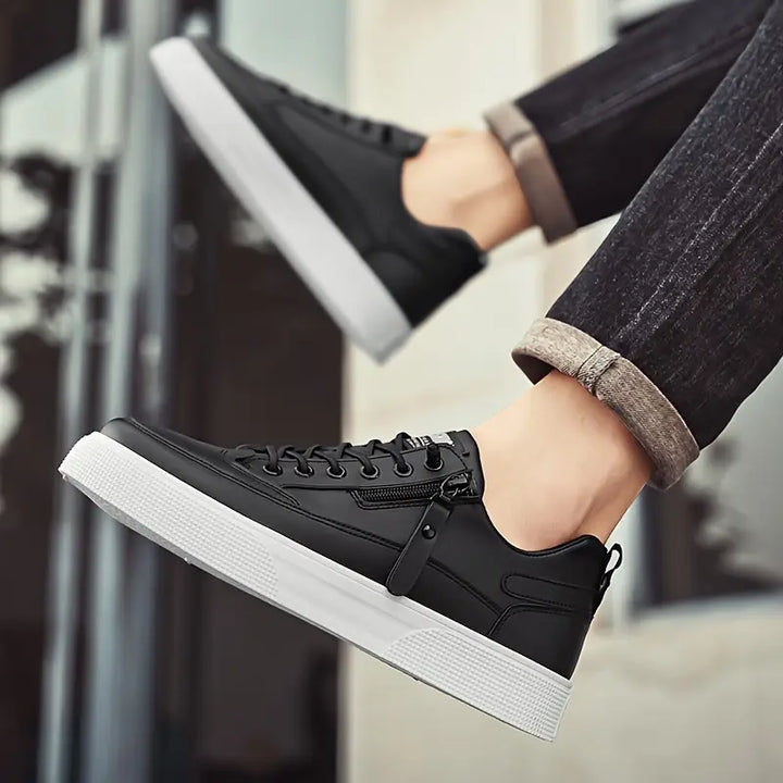 Versatile men's casual sneakers with a side zip and lace-up design, ideal for comfortable daily use.
