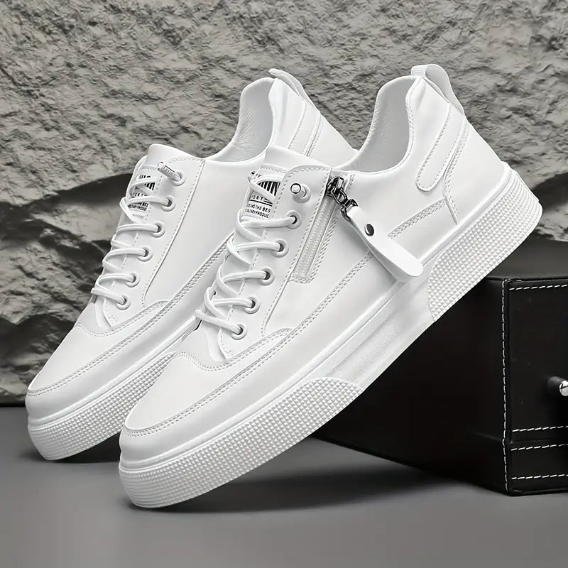 Close-up of men's everyday comfort sneakers, showcasing the practical side zip and secure lace-up.