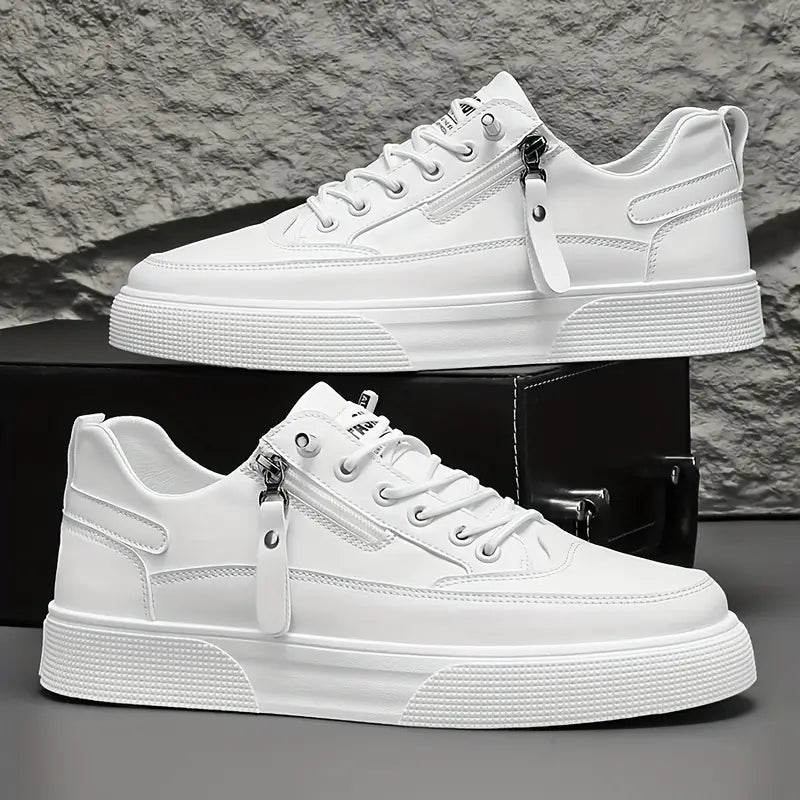 Pair of men's comfortable sneakers, essential for casual wear, featuring a useful side zip and laces.