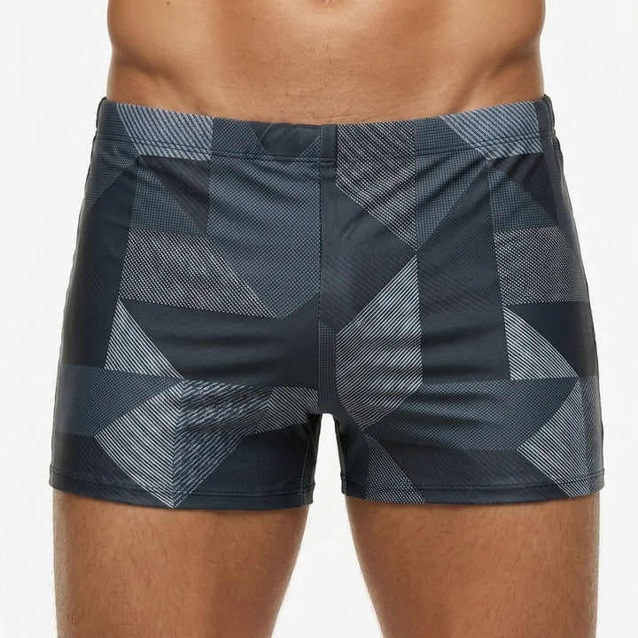 Men's fitted athletic trunks, designed for comfortable active swimming & beach activities.