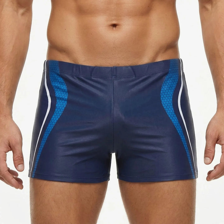 Sporty men's fitted swim shorts for active beach & pool performance.