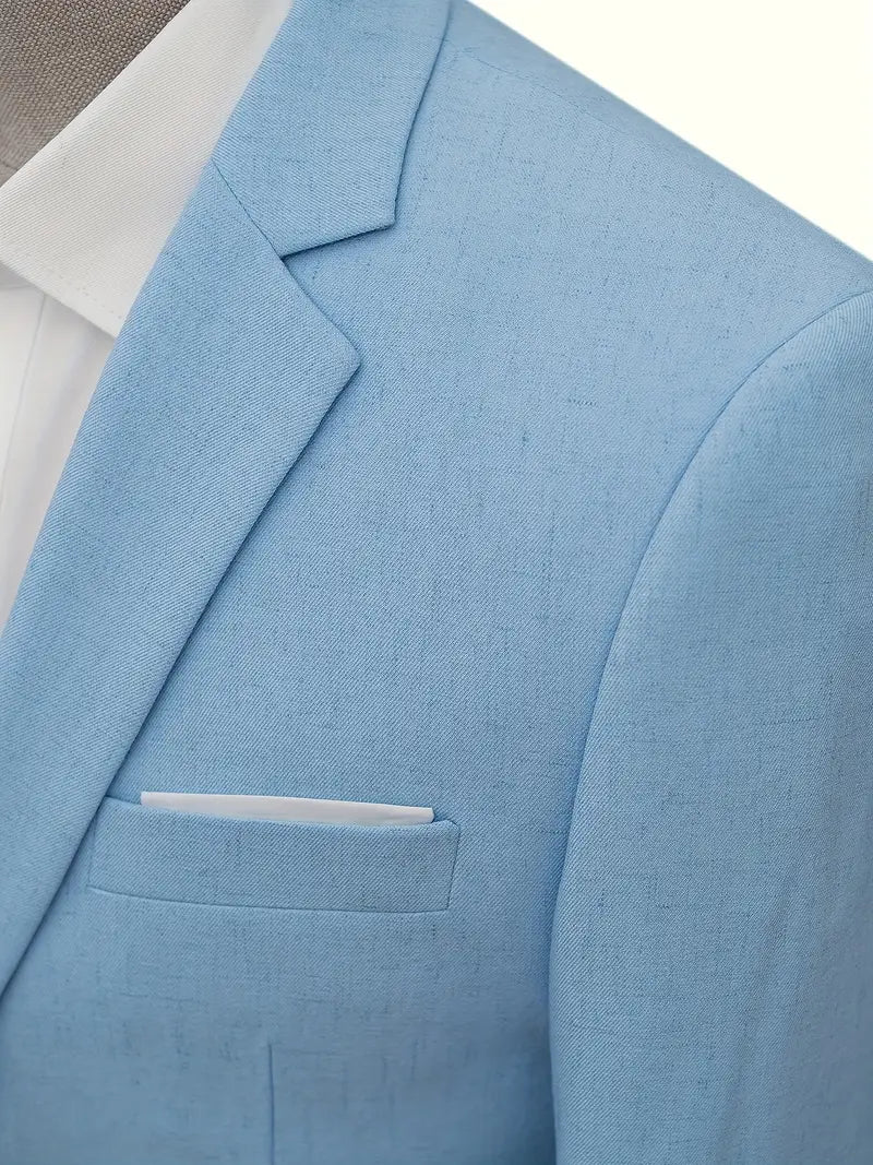 Stylish men's flat collar suit, ideal for wedding guests, office, or formal parties. Classic single-breasted design.