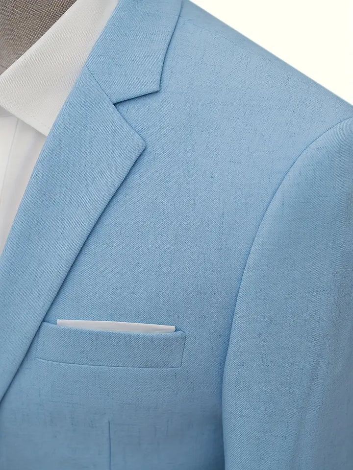 Stylish men's flat collar suit, ideal for wedding guests, office, or formal parties. Classic single-breasted design.