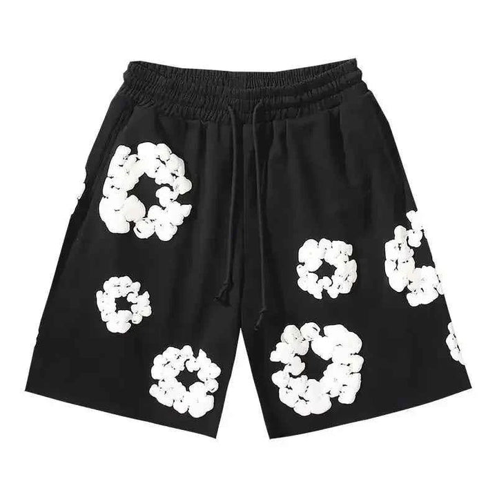 Streetwear-inspired men's floral shorts, perfect for summer, festivals, or relaxed vacation style.