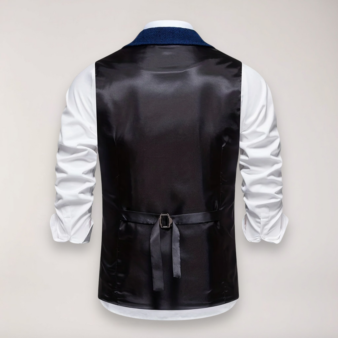 Elevate your formal style with this men's herringbone waistcoat, reversed collar, a timeless layering piece.