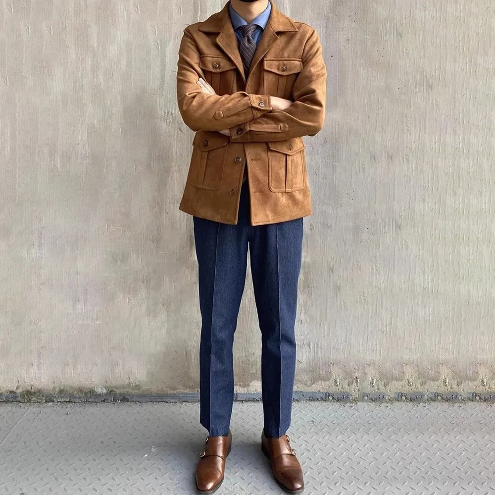 Rugged men's hunting jacket with four pockets. Perfect layering piece for outdoor adventures, casual wear & fall.