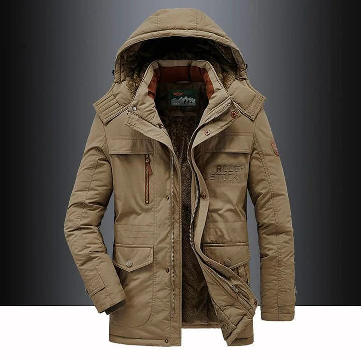 Fashionable men's outerwear, a FrostGuard parka designed for superior warmth and comfort.