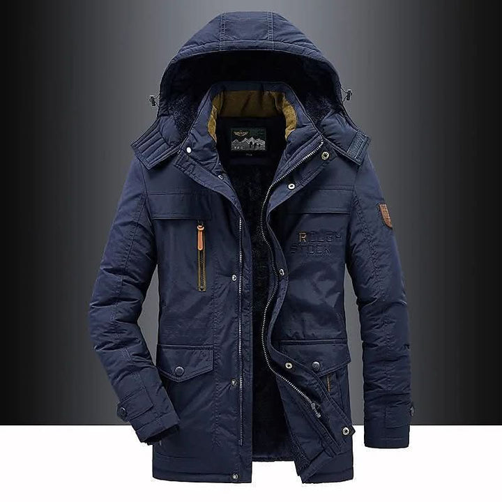 Premium men's insulated jacket, FrostGuard design for ultimate warmth in harsh winter conditions.