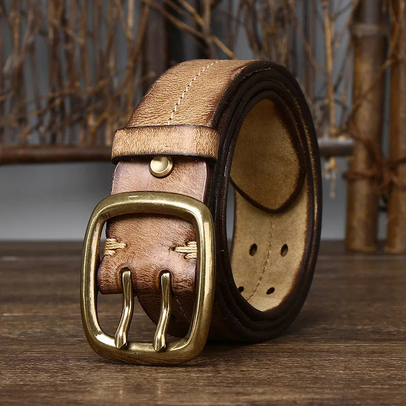 Black full-grain leather men's belt, a sleek and durable accessory with a solid brass buckle for any outfit.