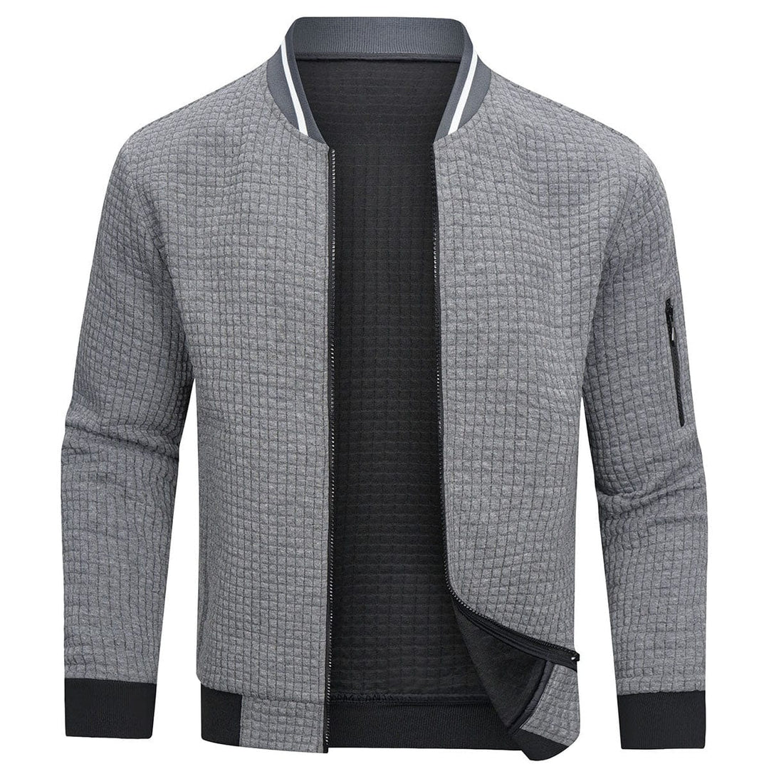 Mitchell men's full-zip long-sleeve cardigan, featuring a unique textured grid design.