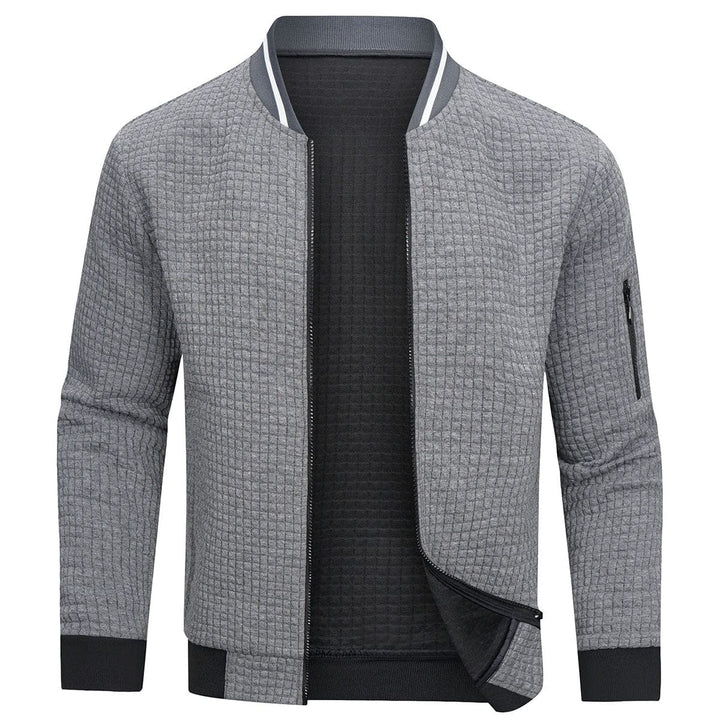 Mitchell men's full-zip long-sleeve cardigan, featuring a unique textured grid design.