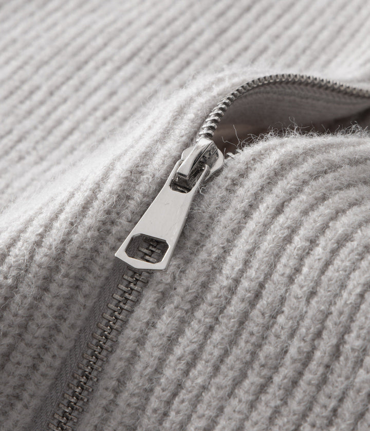 Textured men's funnel neck zip-up sweater. A warm, stylish and versatile all-season layering jacket.