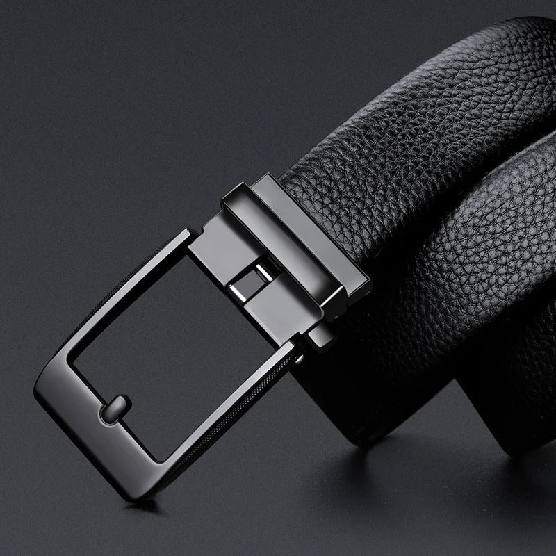 Durable men's genuine cowhide leather belt with a sturdy, polished metal buckle. Built to last & adjustable for a perfect fit.
