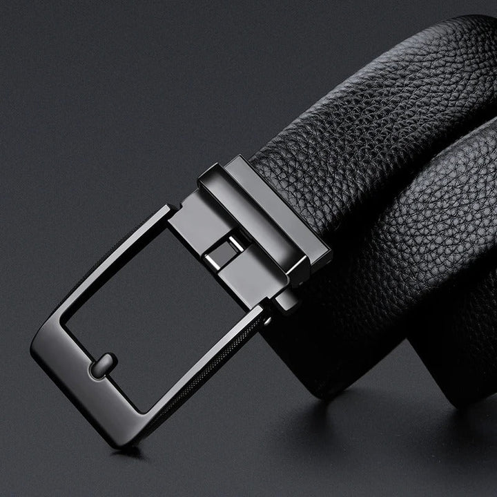 Durable men's genuine cowhide leather belt with a sturdy, polished metal buckle. Built to last & adjustable for a perfect fit.