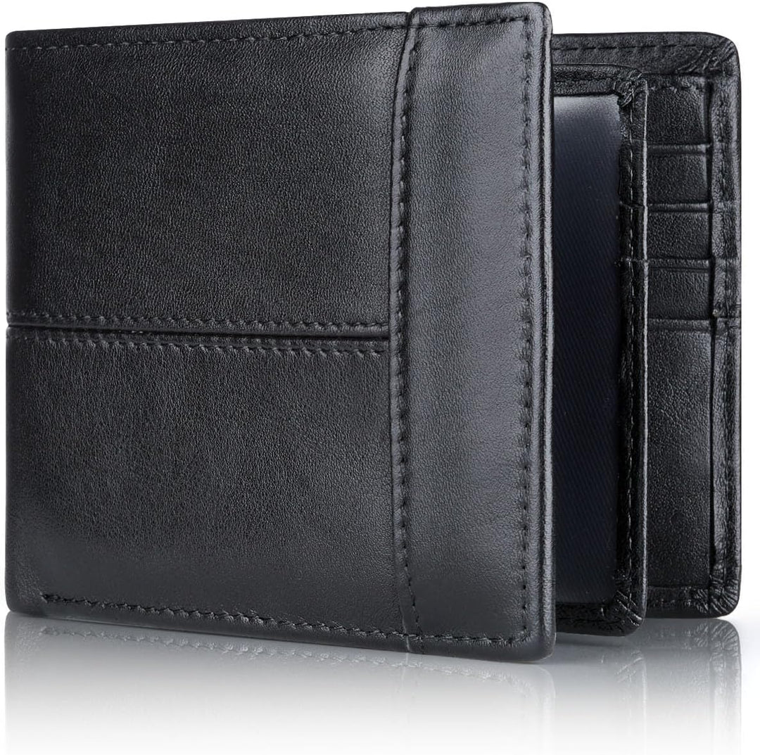 Durable genuine leather men's bifold wallet, perfect for everyday use, includes advanced RFID protection.
