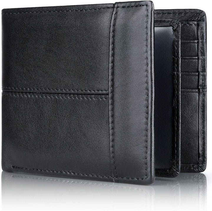 Durable genuine leather men's bifold wallet, perfect for everyday use, includes advanced RFID protection.