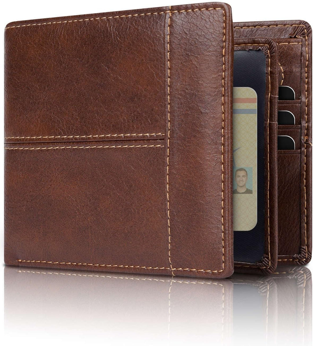 Classic men's bifold wallet made from genuine leather, designed with RFID blocking for ultimate security.
