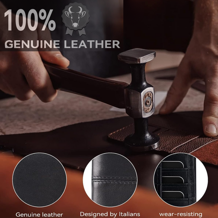 Secure men's bifold wallet in genuine leather, compact and slim, equipped with effective RFID blocking.