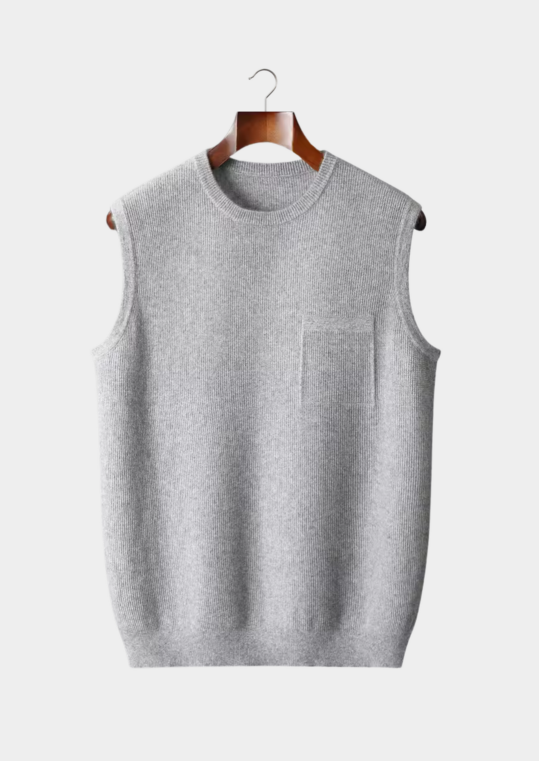 Men's gray crew neck vest for effortless layering. Sleek, comfortable & versatile sleeveless top for casual wear.