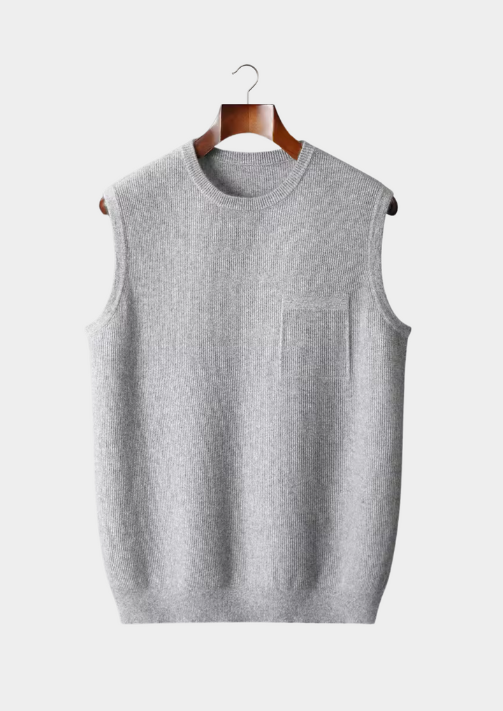 Men's gray crew neck vest for effortless layering. Sleek, comfortable & versatile sleeveless top for casual wear.