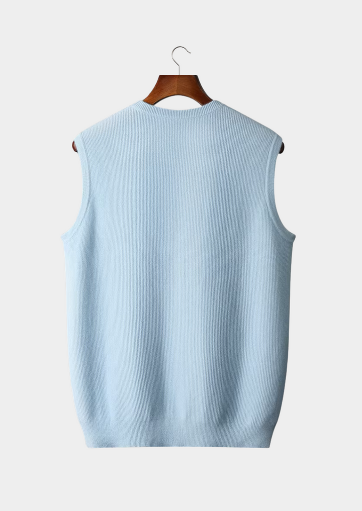 Essential men's gray crew neck vest. Comfortable, sleek sleeveless top for versatile, effortless layering.