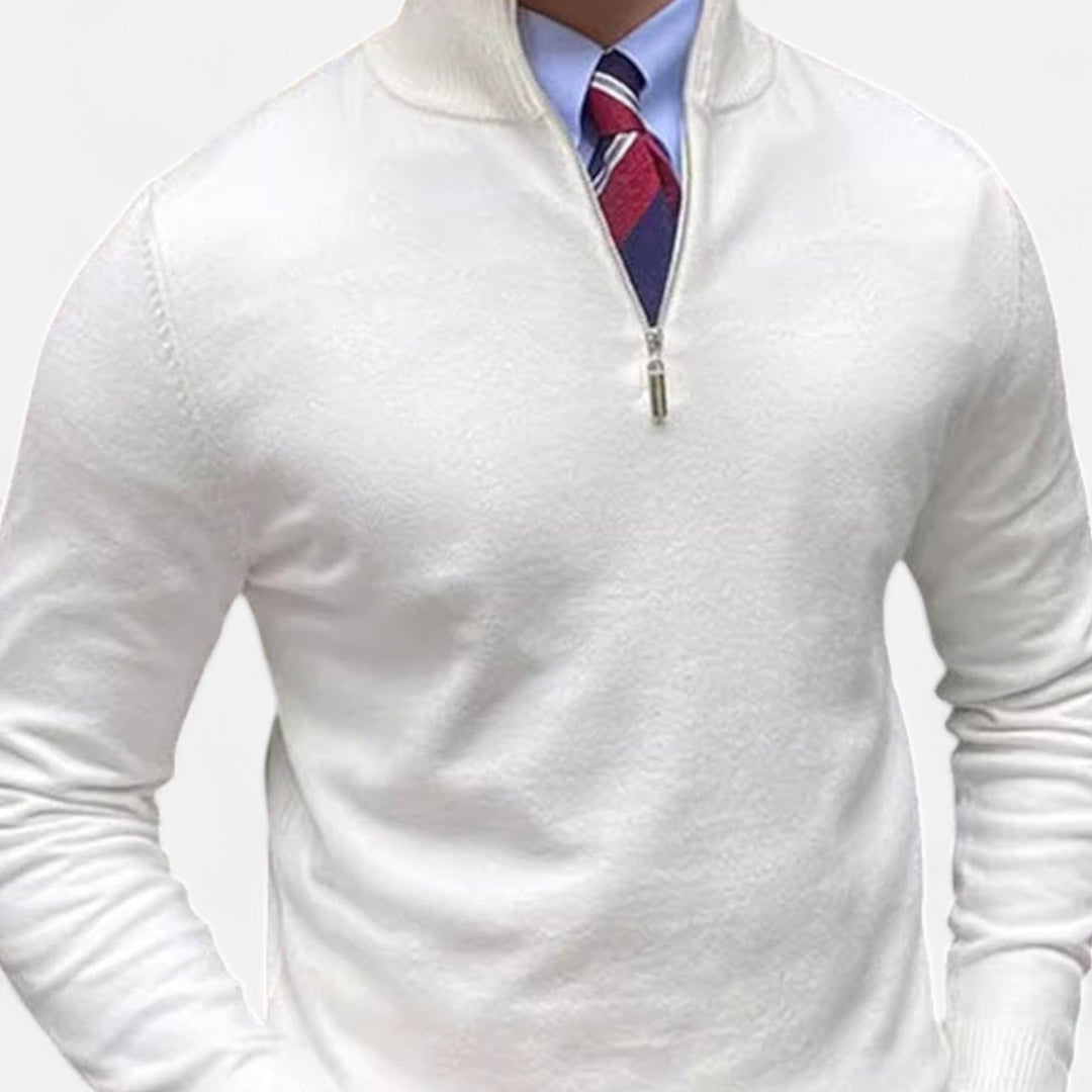 Men's half-zip smart casual sweater. Comfortable pullover, perfect for versatile everyday layering and modern style.