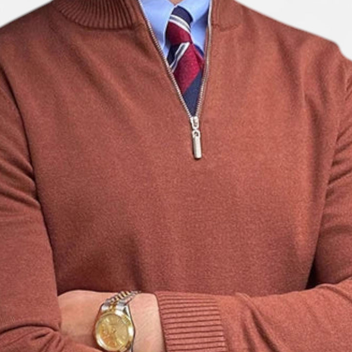 Comfortable men's half-zip sweater for everyday wear. Smart casual pullover, versatile for modern layering.