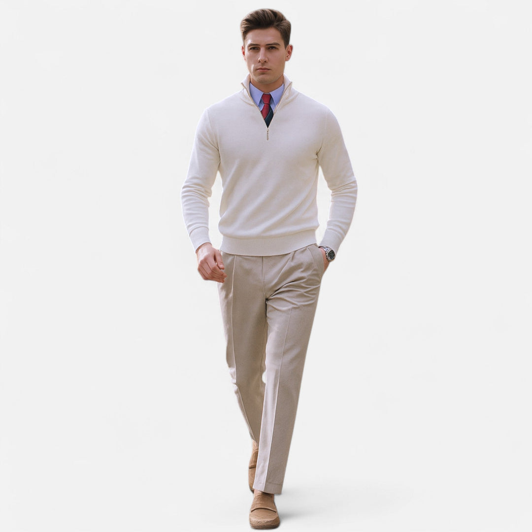 Men's half-zip pullover sweater for versatile smart casual layering. Offers modern comfort and everyday style.
