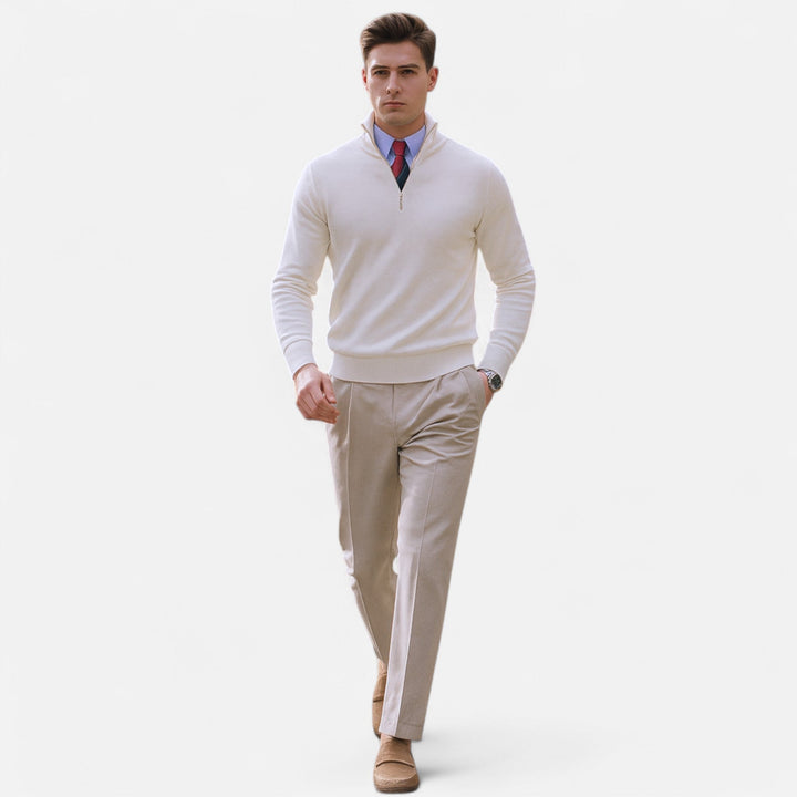 Men's half-zip pullover sweater for versatile smart casual layering. Offers modern comfort and everyday style.