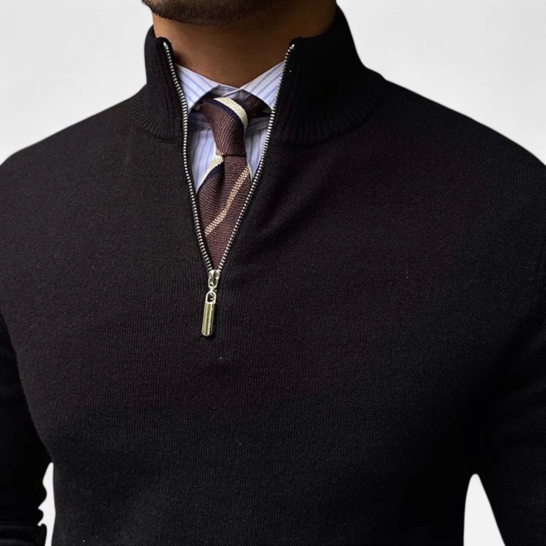 Fashionable men's half-zip sweater. A smart casual pullover, perfect for comfortable, versatile, and modern layering.