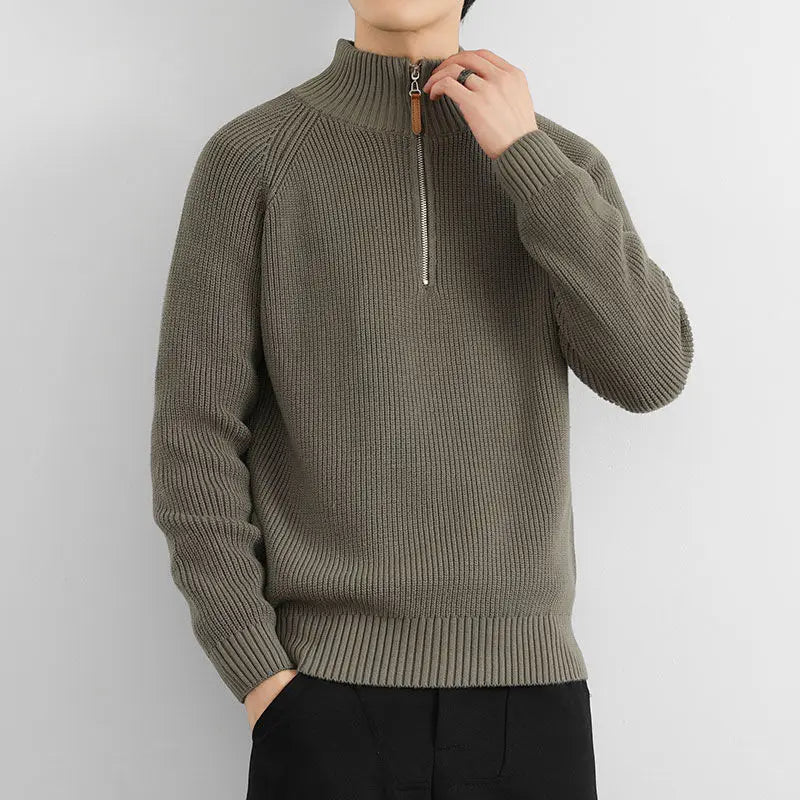 Stylish men's long sleeve half-zip sweater, versatile pullover for fall outfits & casual wear.