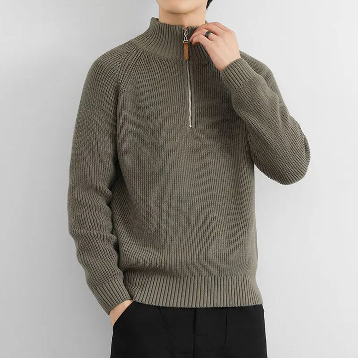 Stylish men's long sleeve half-zip sweater, versatile pullover for fall outfits & casual wear.