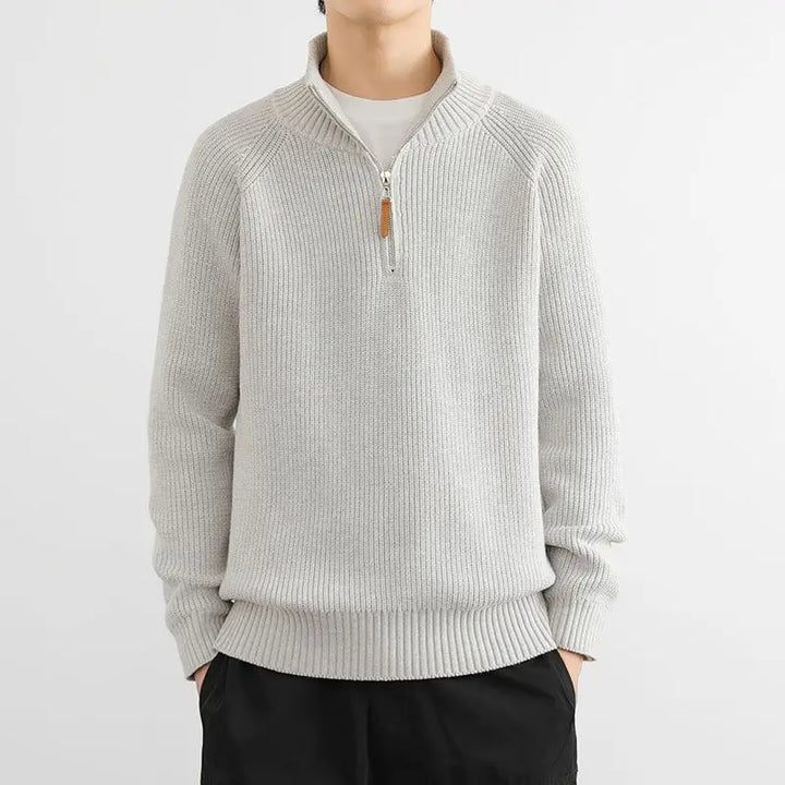 Warm men's Heritage half-zip sweater, a cozy pullover for winter fashion & comfortable layering.