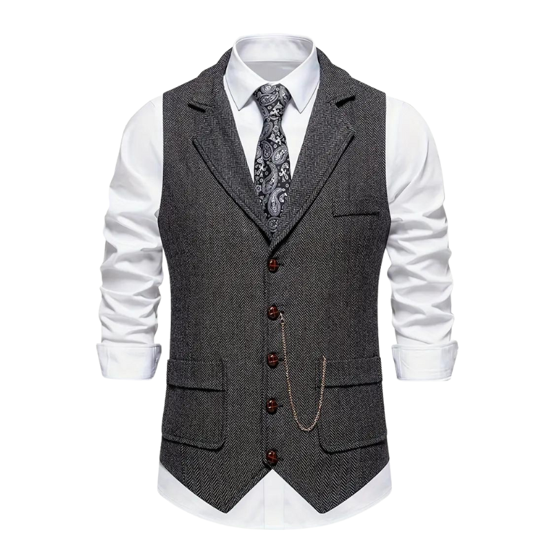 Stylish men's herringbone vest, ideal for business attire, weddings, or adding a smart touch to any outfit.