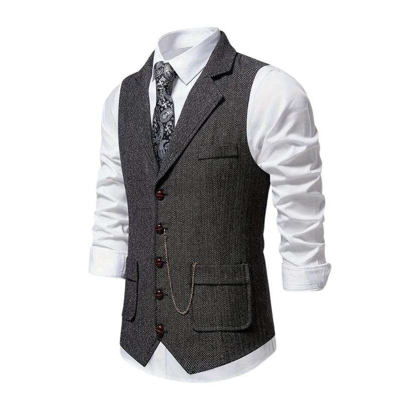 Modern men's herringbone vest, excellent for a smart casual look or enhancing formal business attire.