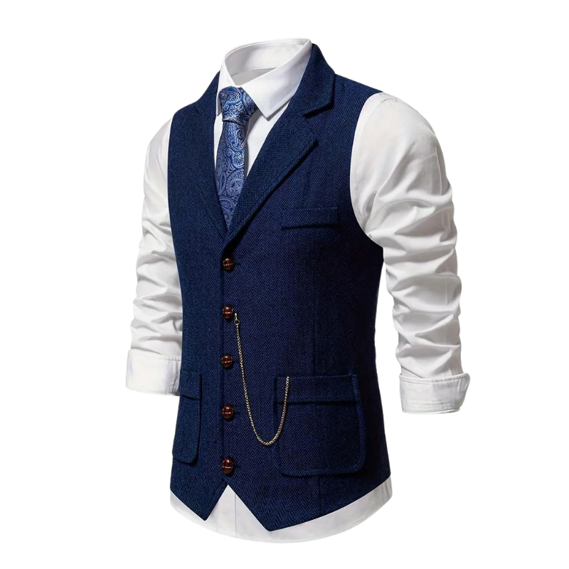 Elegant men's herringbone waistcoat, a formal vest that elevates any suit or provides a sharp casual style.