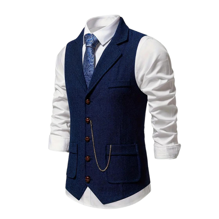 Elegant men's herringbone waistcoat, a formal vest that elevates any suit or provides a sharp casual style.