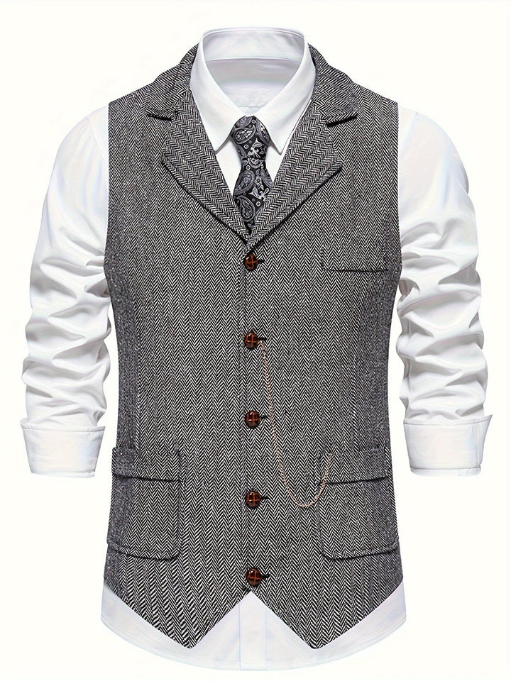 Men's herringbone waistcoat for formal occasions, tailored fit, perfect for weddings & business casual.