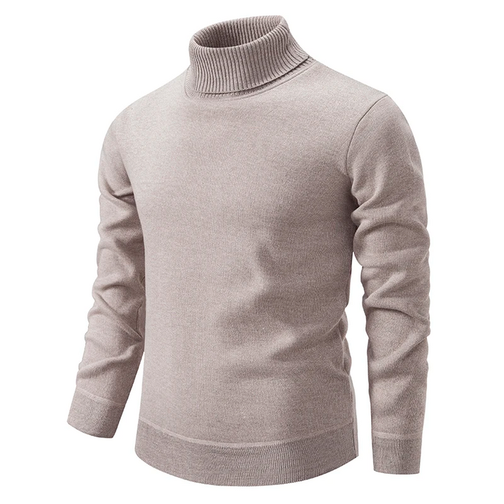 Effortless men's high-neck sweater in cozy knit for comfortable winter wear & layering.