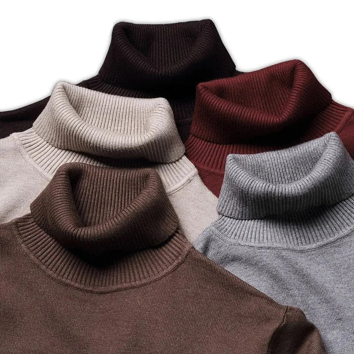 Casual men's high-neck knit sweater, ideal for fall fashion, versatile & long-sleeve.