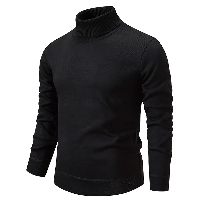 Modern men's knit high-neck sweater, a key piece for smart casual layering in colder seasons.