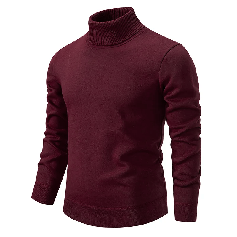 Men's essential high-neck knit sweater, offering warmth and style for layering in fall & winter.