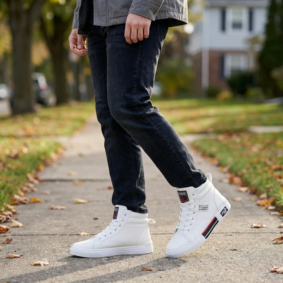 Men's high-top lace-up sneakers, ideal for casual everyday style & street fashion. Versatile and comfortable.