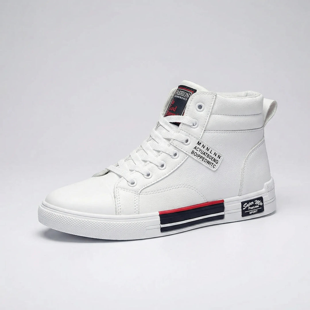 Comfortable men's high-top lace-up sneakers, perfect for street style and versatile everyday wear. Durable footwear.