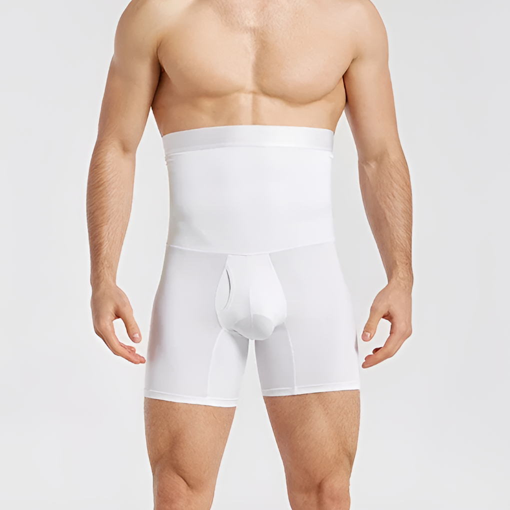 Men's high-performance compression gym shorts. Supportive, high-waisted design with tummy control for workouts.