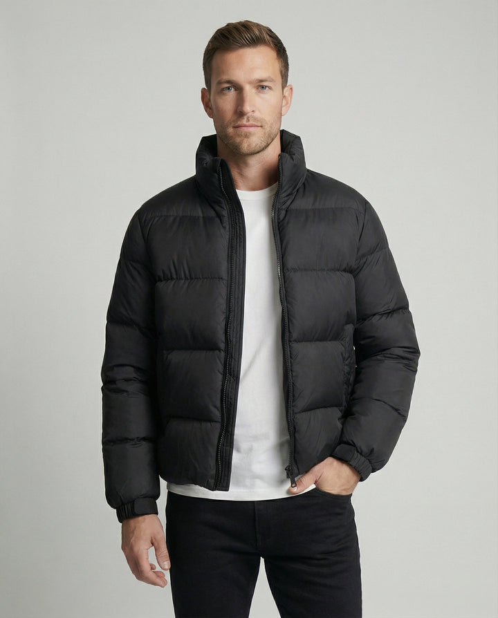 Men's hooded puffer jacket, ultimate winter warmth & comfort. Perfect insulated outerwear for cold weather.