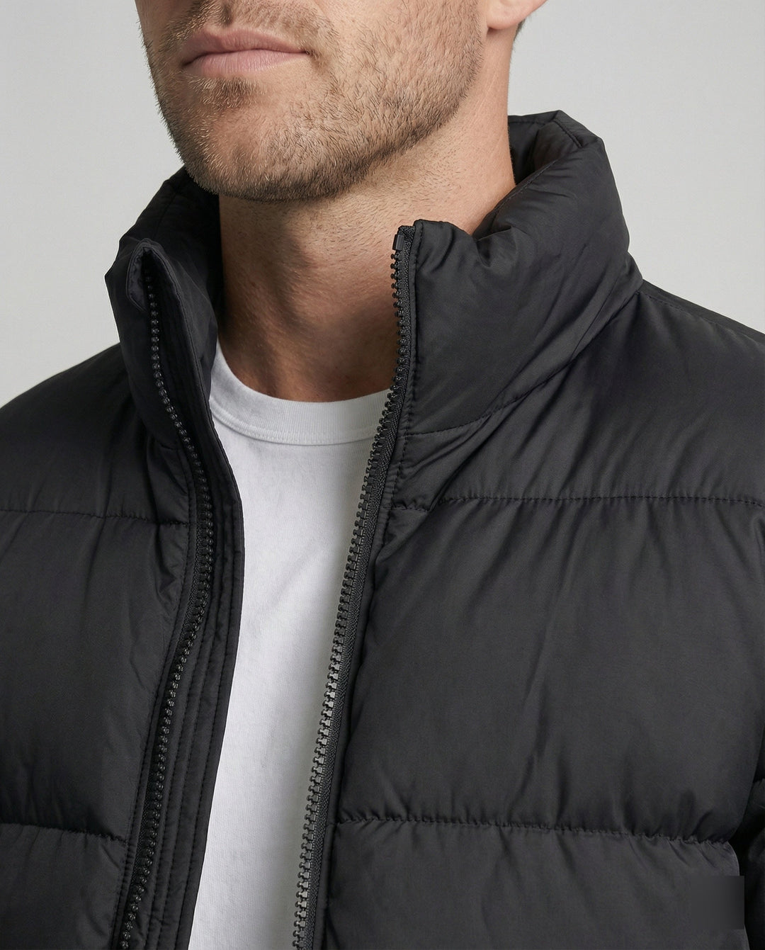 Fashionable men's insulated puffer jacket, combining ultimate winter warmth, style & cold weather protection.